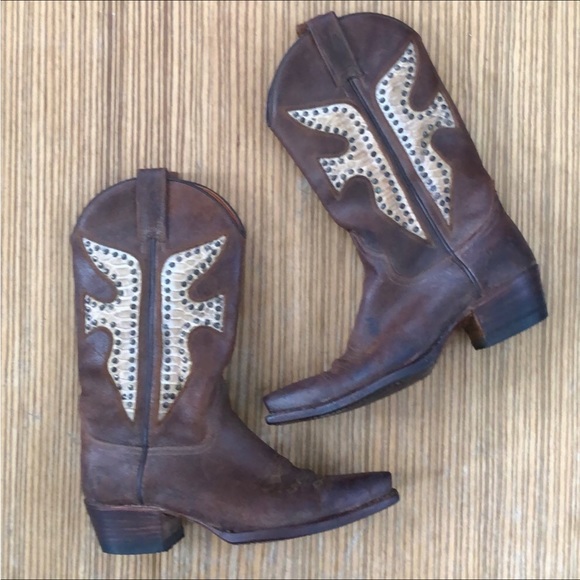 FRYE Brown Distressed Daisy Duke Python Studded Cowboy Boot 
Size 7 - Picture 5 of 10